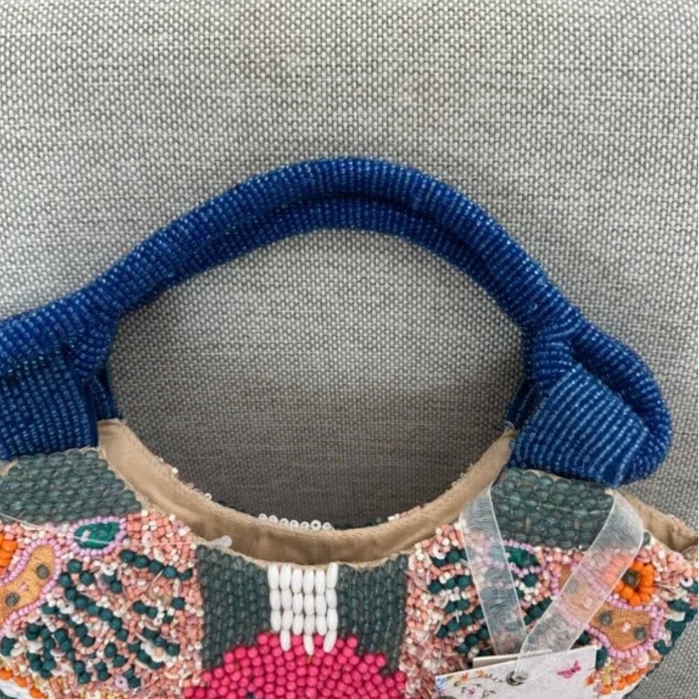 Handcrafted in India Beaded Bag Vibrant Colorful Flower Design Handbag NWT - Picture 4 of 5